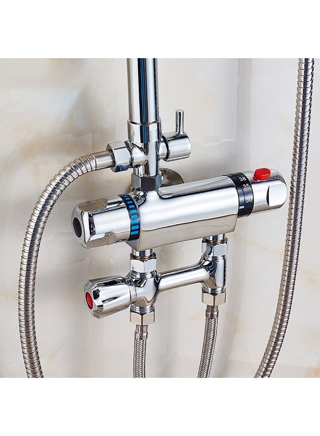 دايتويز صنبور دش حوض استحمام ثرموستاتي، قضيب صنبور دش مثبت على الحائط من الكروم، صمام تحويل من النحاس الكروم، صنبور مضاد للحروق، ملحقات حمام ذكية بدرجة حرارة ثابتة. - Image 5